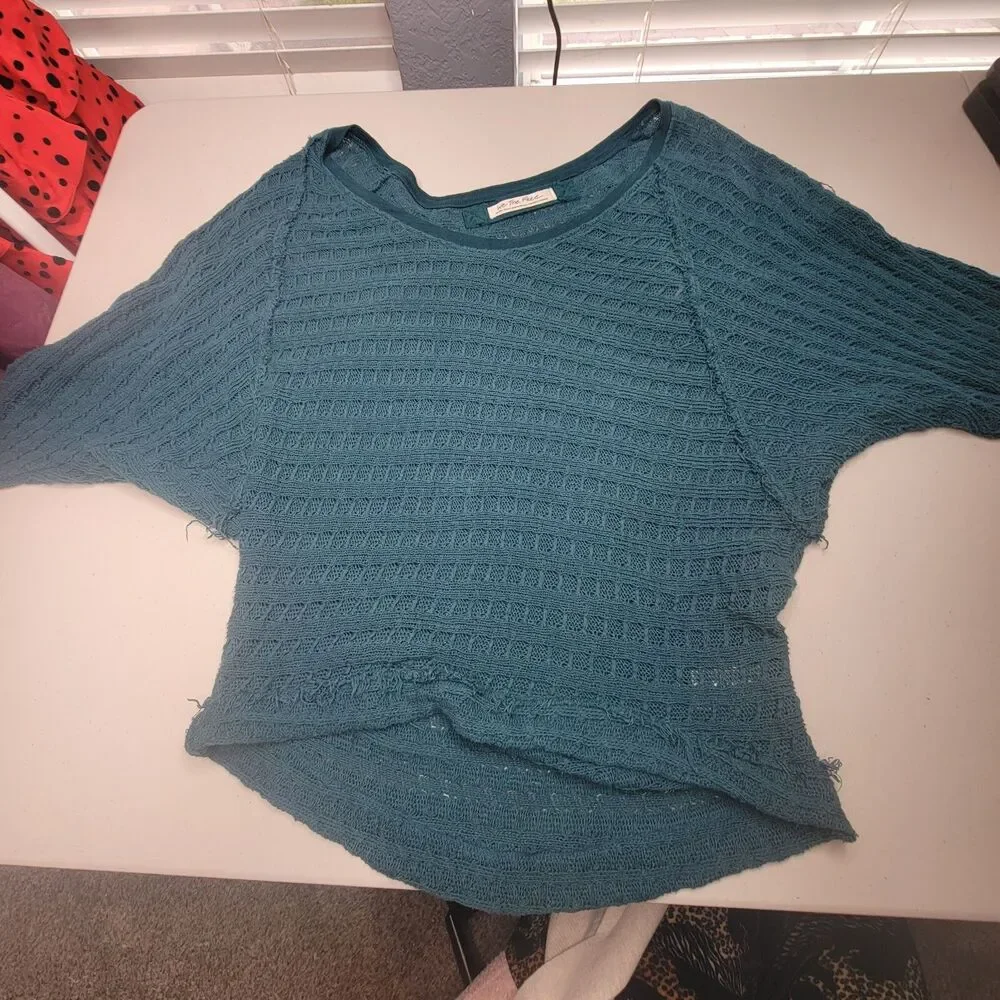 Free People We The Free Thien's Hacci Long Sleeve Sweater Teal Green Knit Y2K XS